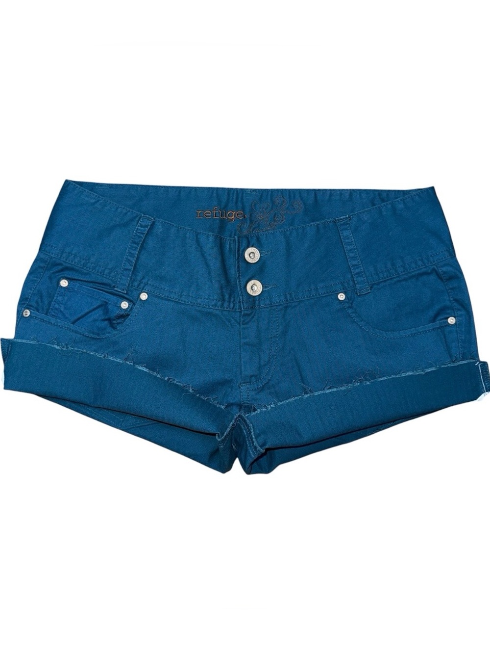 Y2K Refuge Low Rise Micro Mini Booty Shorts Blue Sz 11 / 31 Preppy Grunge 2000s